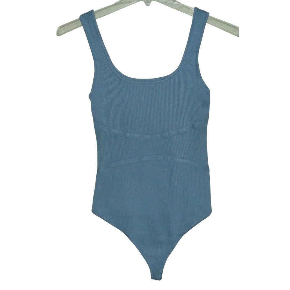 Love Tree Bodysuit Womens Size Large Blue stretch ribbed knit viscose thong